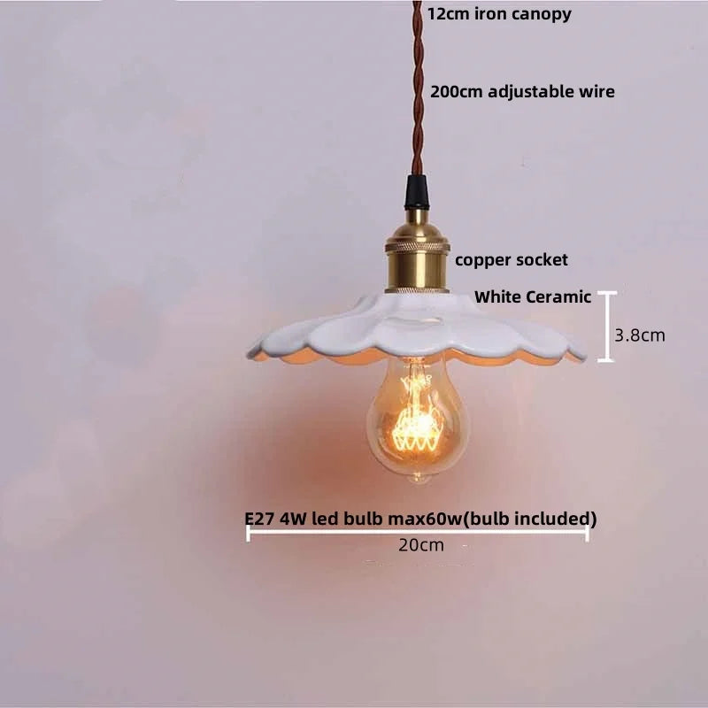 Afralia™ White Ceramic LED Pendant Lamp Copper Modern Wood Nordic Hanging Lights