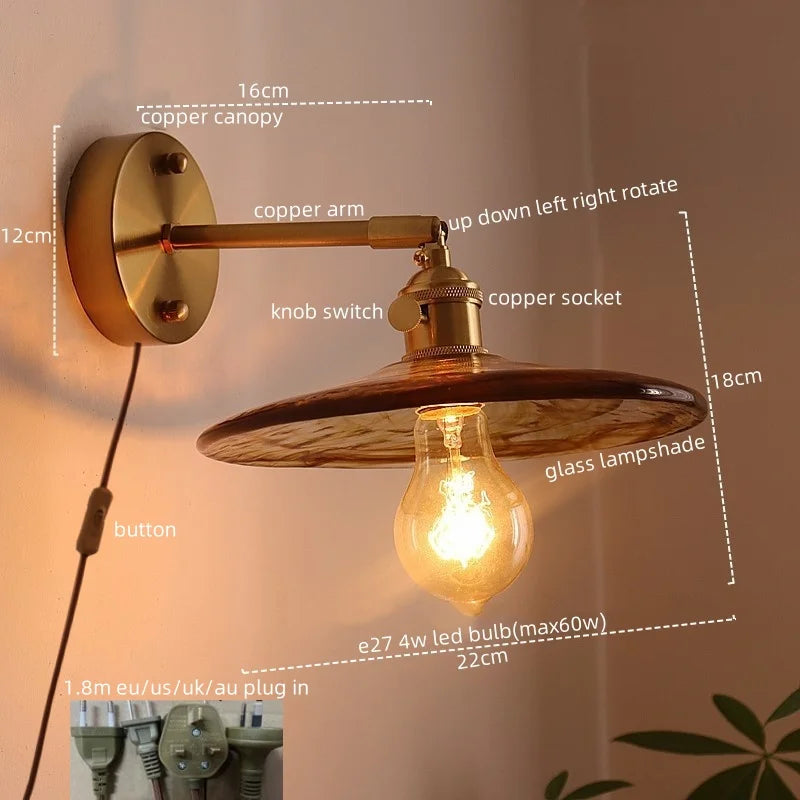 Afralia™ Modern Copper Glass LED Wall Light for Home Decor & Restaurant