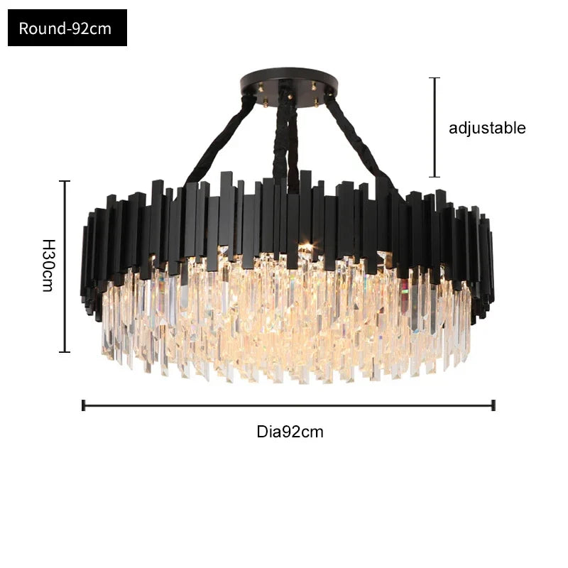 Afralia™ Oval LED Crystal Chandelier: Modern Black Pendant Light for Living Room, Bedroom, Dining Room