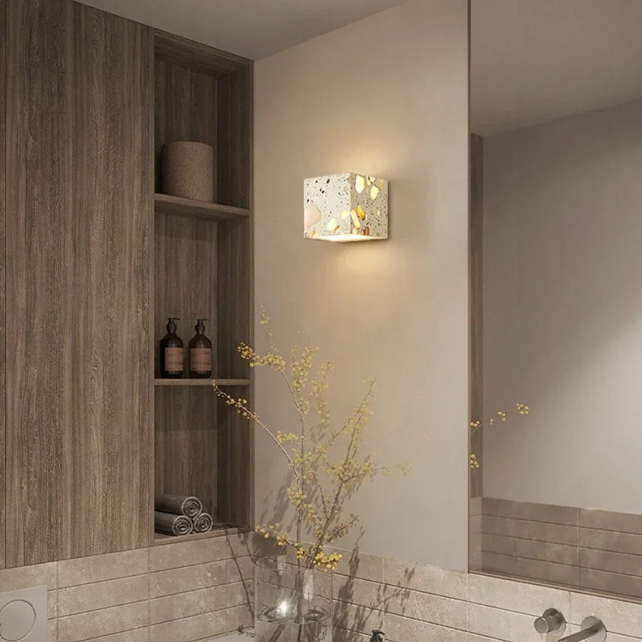 Afralia™ LED Wall Light Fixture Bedroom Balcony Hallway Waterproof Square Terrazzo Bedside Lamp
