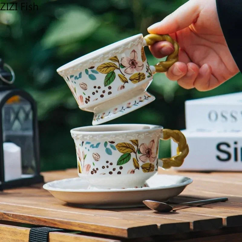 Floral Lace Ceramic Teacup Set - Afralia™