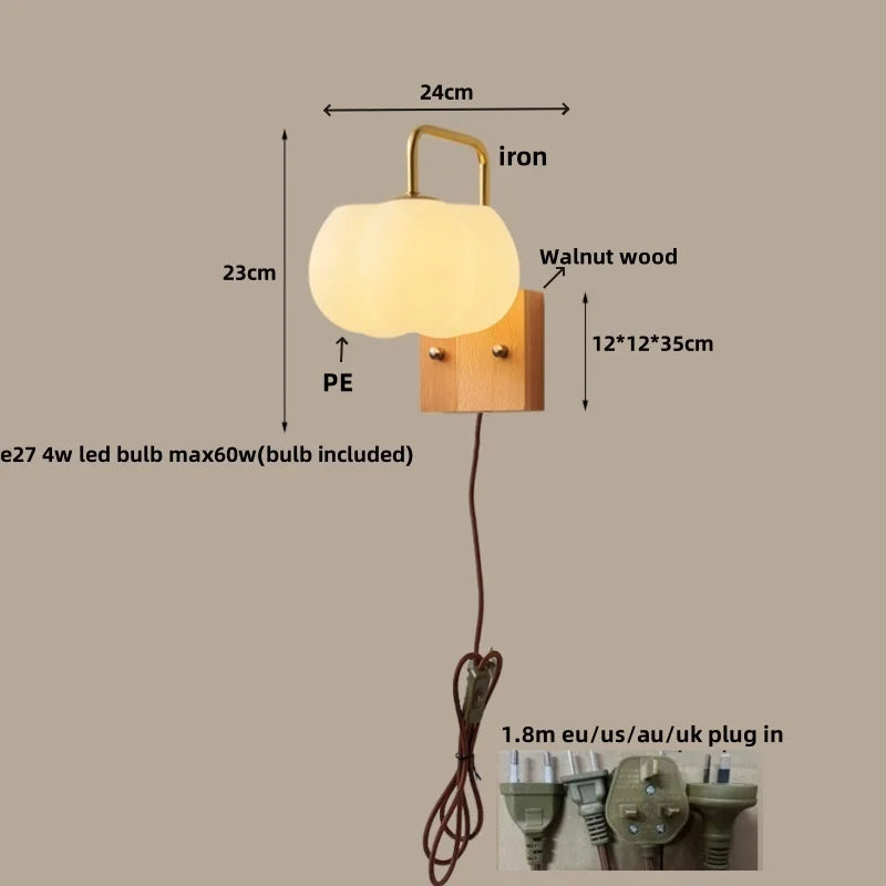 Afralia™ Glass Wall Light Fixture Walnut Wood Modern Nordic Pull Chain Switch Lamparas