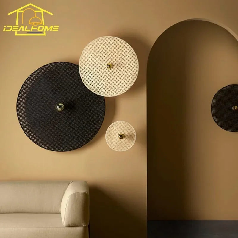 Afralia™ Rattan Weaving Wall Lamps: Japanese Retro Indoor LED Lighting for Living Room, Hotel & Study