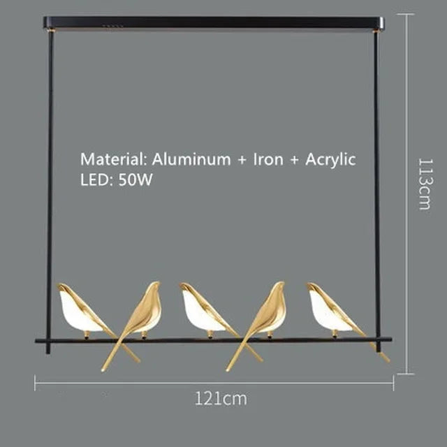 Afralia™ Gold Magpie Bird LED Ceiling Chandelier for Dining Room Decor