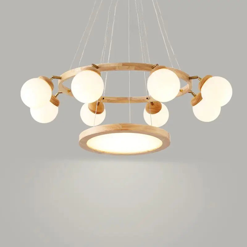 Afralia™ Nordic Log Style Wood Glass Pendant Light for Living Room Kitchen Bedroom