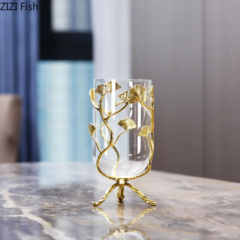 Afralia™ Ginkgo Leaf Glass Vase Hydroponic Flower Pots Modern Desk Decoration