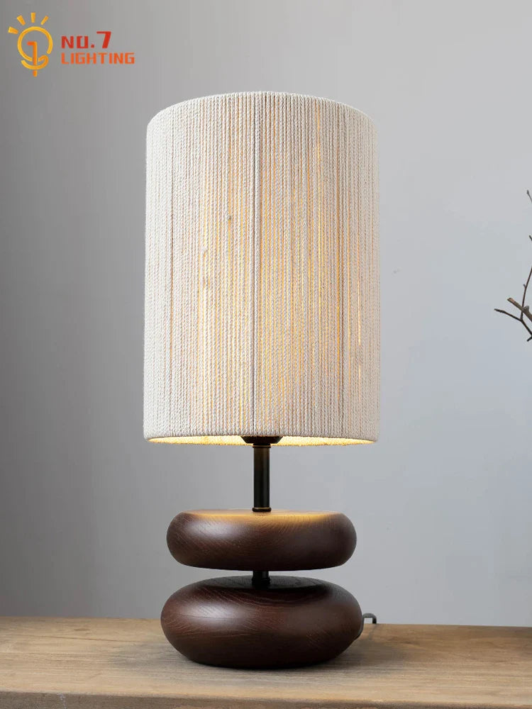 Afralia™ Solid Wood Table Lamp LED E27 Vintage Zen Art Decorative Desk Light