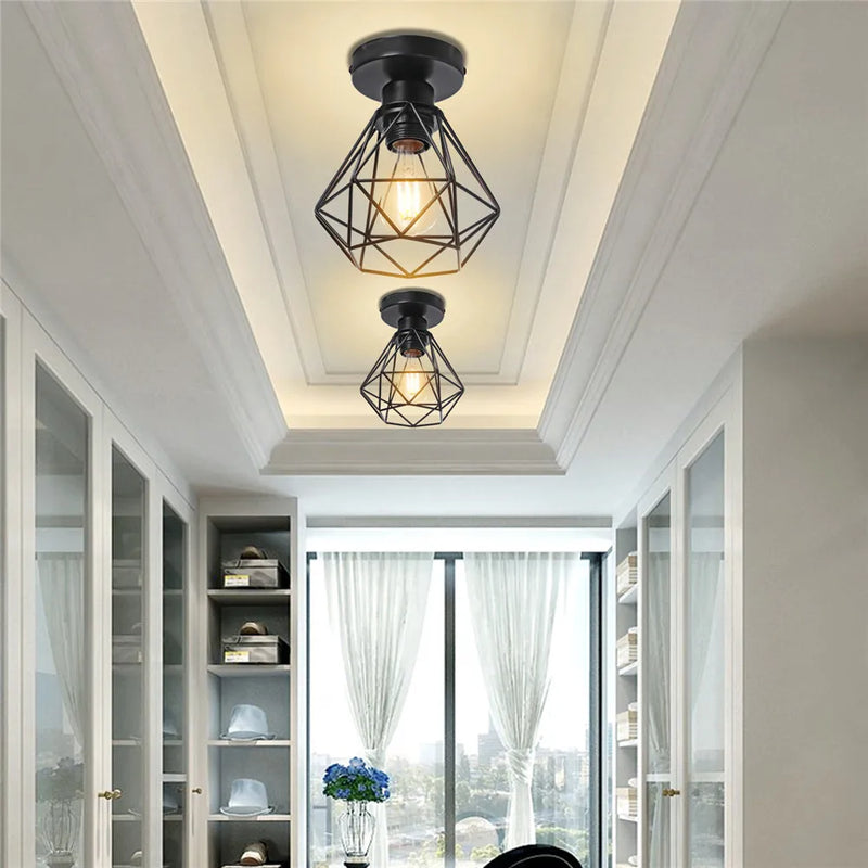 Afralia™ Retro Iron Frame Pendant Lamp for Indoor Lighting Chandelier Teahouse Restaurant Home