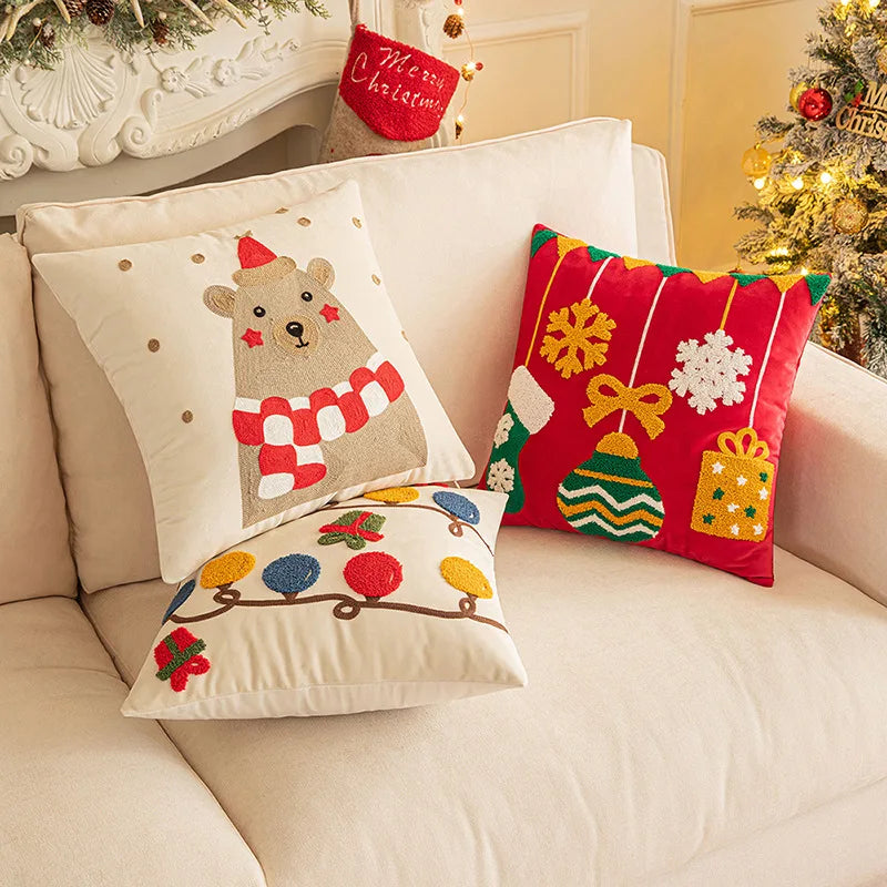 Afralia™ Christmas Embroidered Red Geometric Pillow Cover for Festive Home Decor