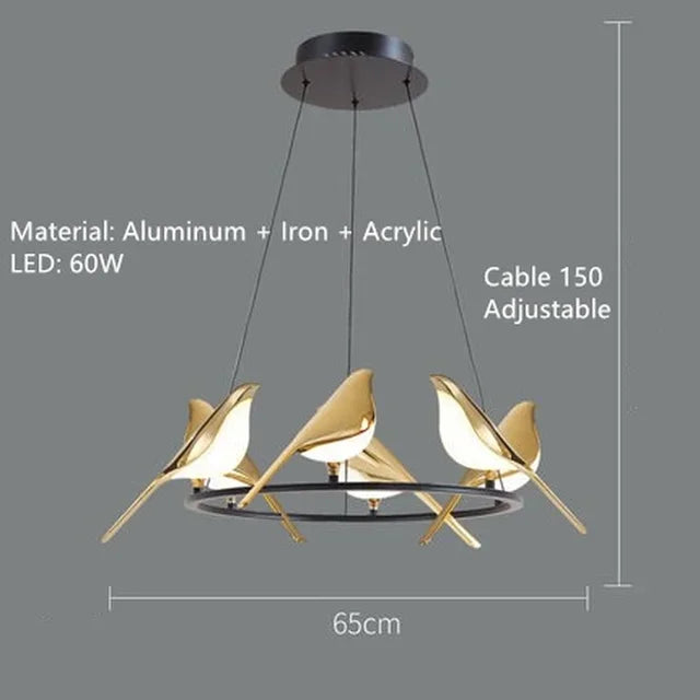 Afralia™ Gold Magpie Bird LED Ceiling Chandelier for Dining Room Decor