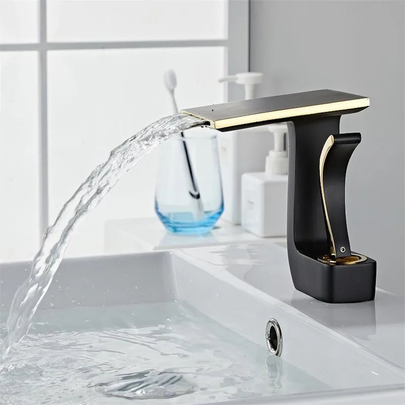 Afralia™ Gold & Black Brass Bathroom Basin Faucet Cold Hot Water Mixer Sink Tap