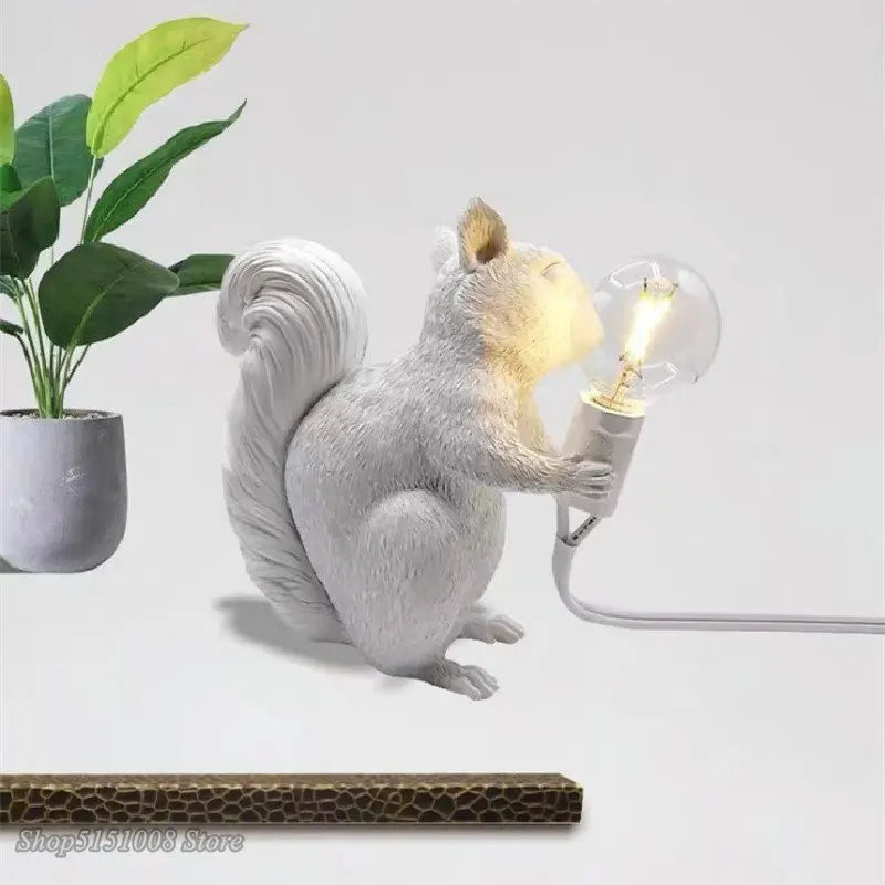 Afralia™ Squirrel Resin LED Table Light Mini Night Lamp for Home Decor