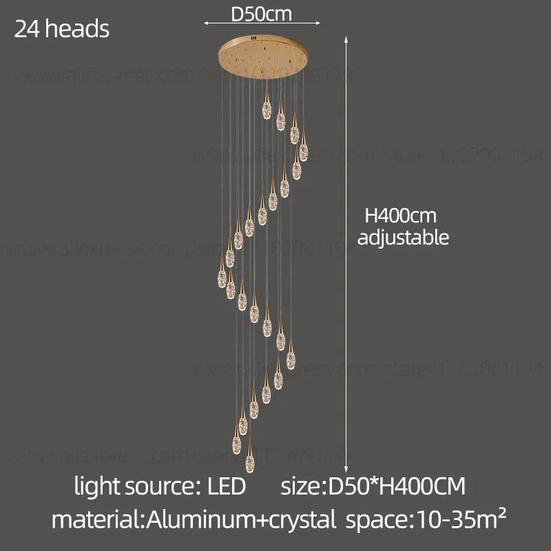 Afralia™ Modern Crystal Chandelier for Villa High Living Room, LED Ceiling Light