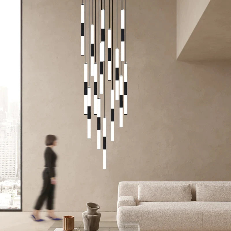 Afralia™ Rotating Staircase Chandelier LED Modern Hanging Duplex Floor Chandelier