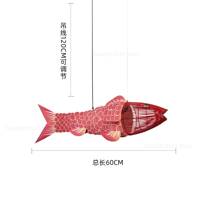 Afralia™ Bamboo Fish Pendant Light: Chinese Style Chandelier for Modern Living Room Decor