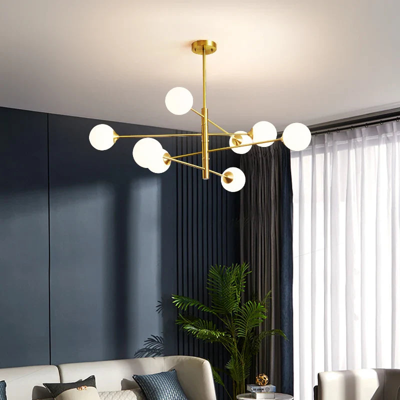 Afralia™ Elegant Black Gold Glass Ball LED Ceiling Chandelier for Home | Modern Pendant Lamp Lighting for Living Dining Bedroom