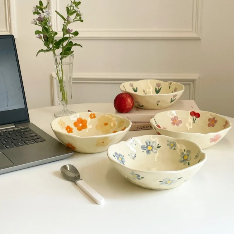 Afralia™ Ceramic Fruit Salad Bowl - Girl's Irregular Design for Desserts and Snacks