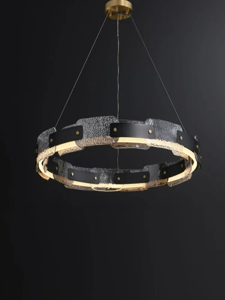 Afralia™ Runner Crystal Glass Chandelier, Modern LED Art in Black & Gold