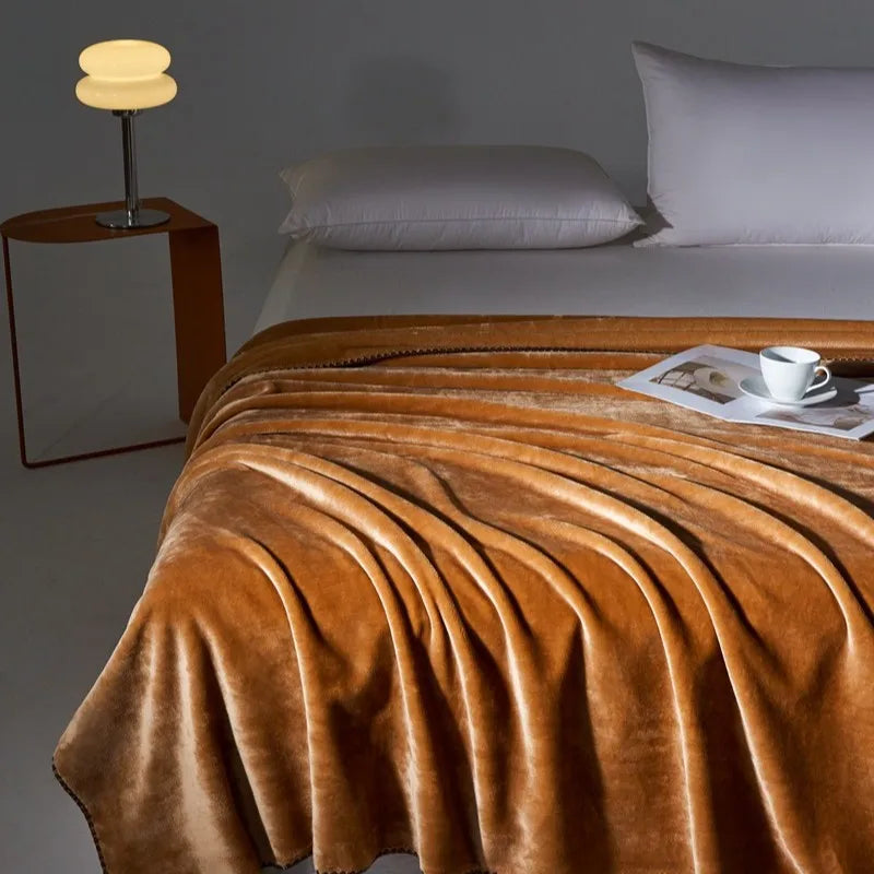 Afralia™ Velvet Milk Blanket: European Solid Color Flannel Bedspread for All Seasons