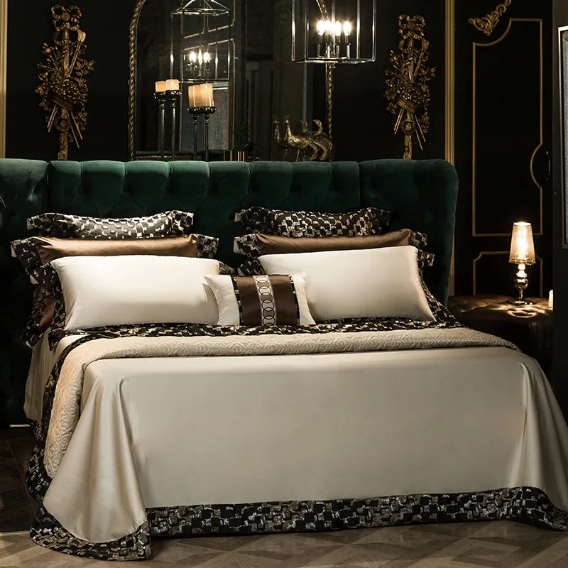 Afralia™ 200S Embroidery Egyptian Cotton Bedding Set - Queen King Linens