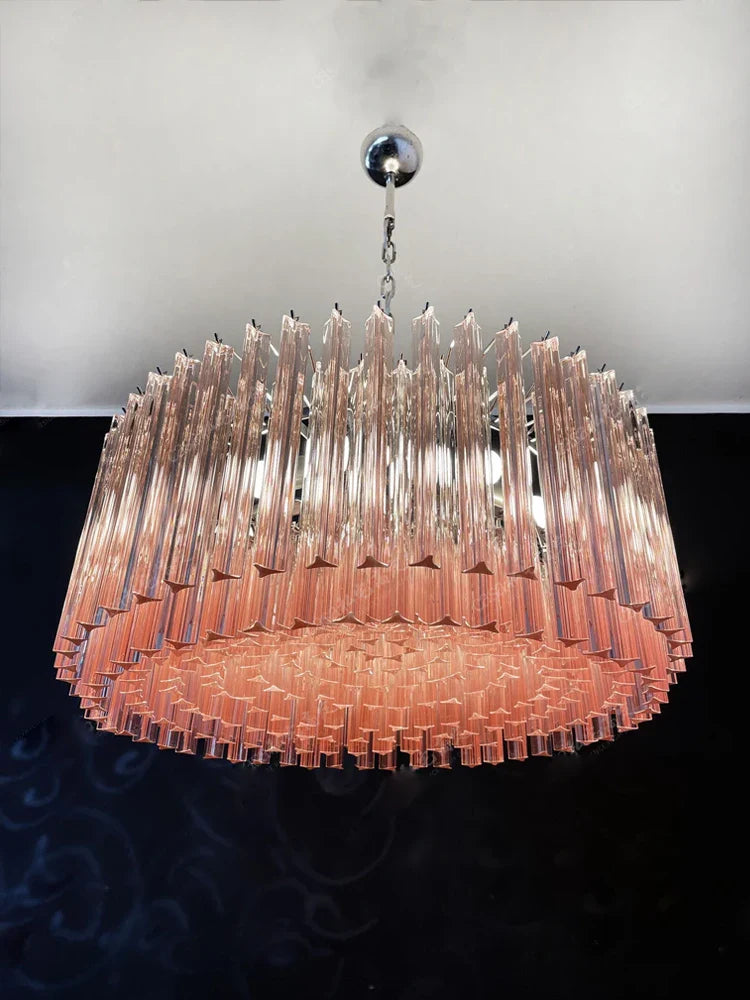 Afralia™ Luxury Pink Glass Chandelier Ceiling Light Fixture for Living Room - Round Glass Column E27 Lighting