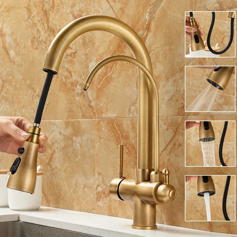 Afralia™ Brass Kitchen Faucet | Deck Mounted Water Filter Tap Mixer