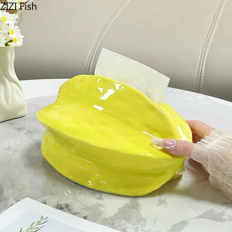 Afralia™ Starfruit Ceramic Tissue Box - Coffee Table and Bedside Decoration