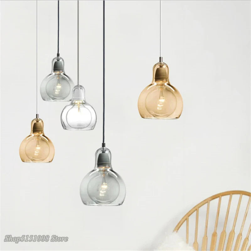 Afralia™ Gourd Glass Pendant Lamps Clear Amber Modern Dining Room Hanging Lights