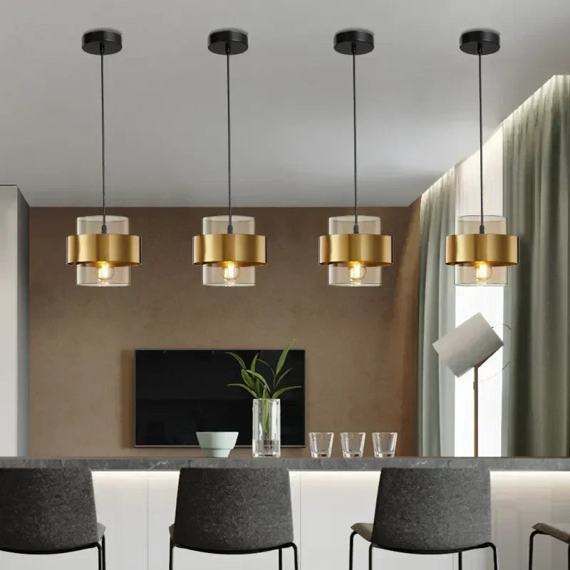 Afralia™ Luxury Golden LED Pendant Chandelier for Aisle, Restaurant, Bedroom - Postmodern Minimalist