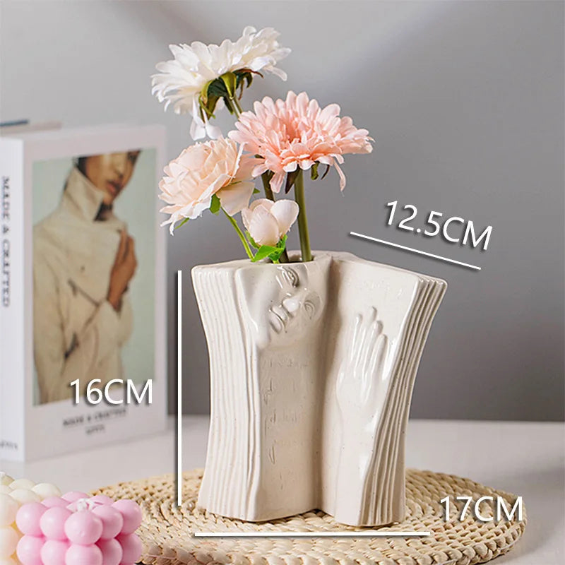 Afralia™ Ceramic Man Face Book Stand Vase for Room Decor and Storage