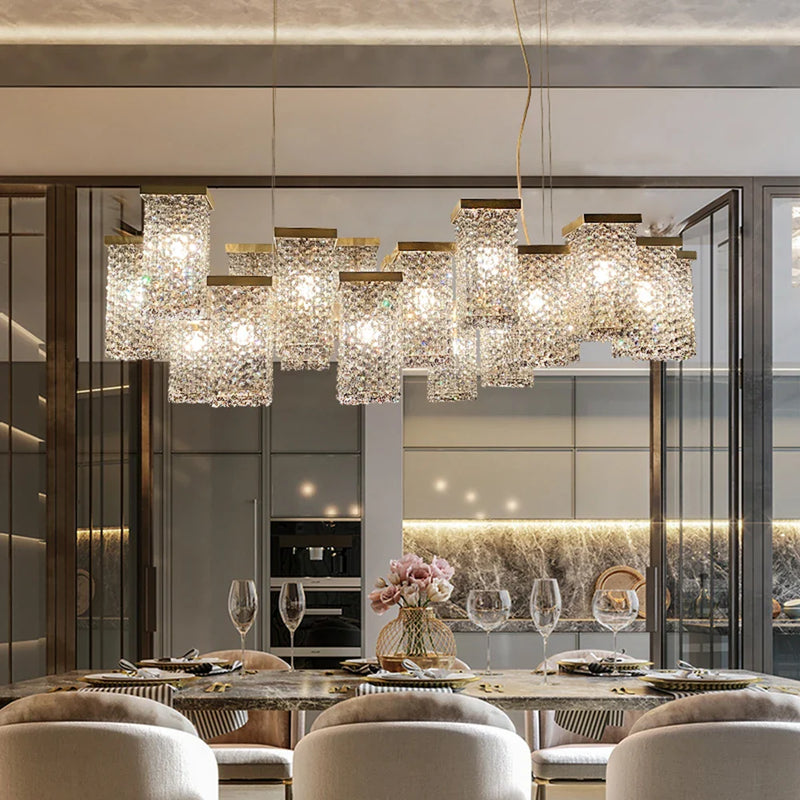 Afralia™ Modern Crystal Chandelier Island Lighting for Hotel Restaurant Decor