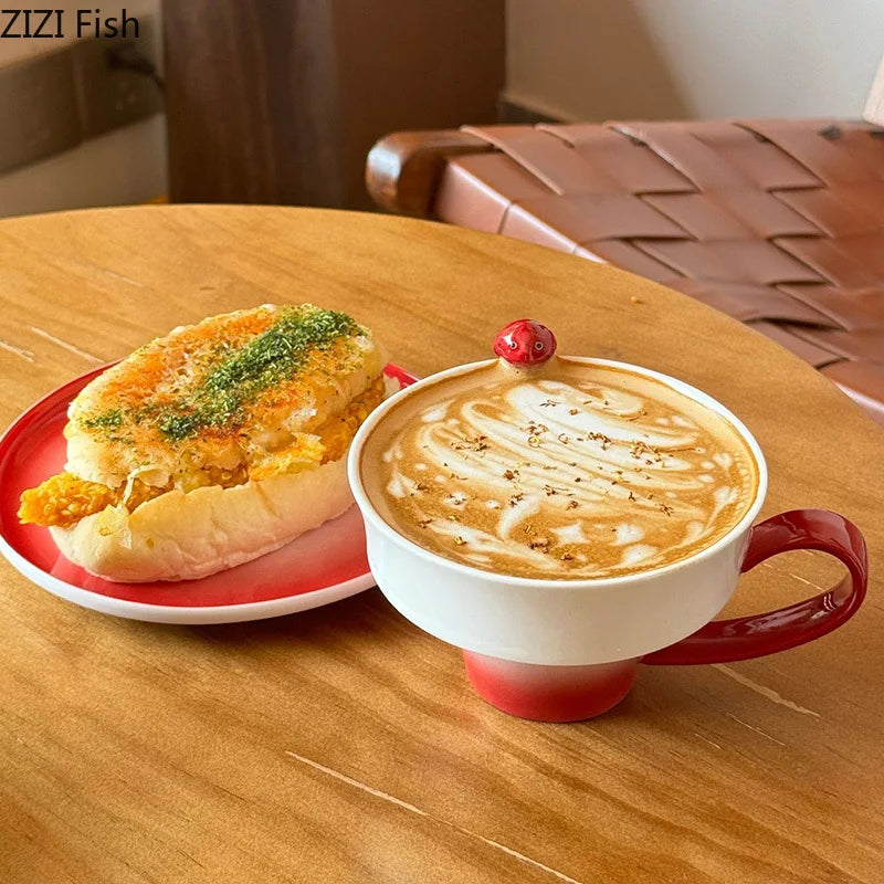 Afralia™ Red/Green Gradient Ceramic Cup & Saucer Set - Dining Table Coffee Mug