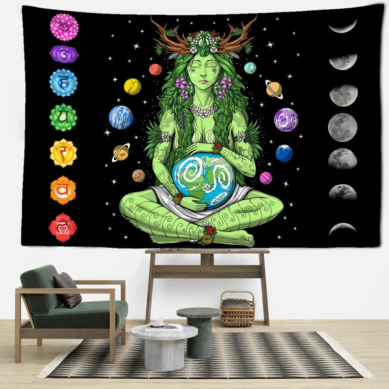 Afralia™ Seven Chakra Psychedelic Witchcraft Tapestry for Home Decor