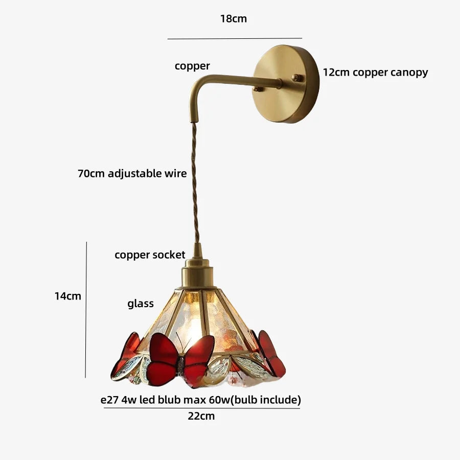Afralia™ LED Butterfly Glass Wall Lamp Sconce with Pull Chain Switch