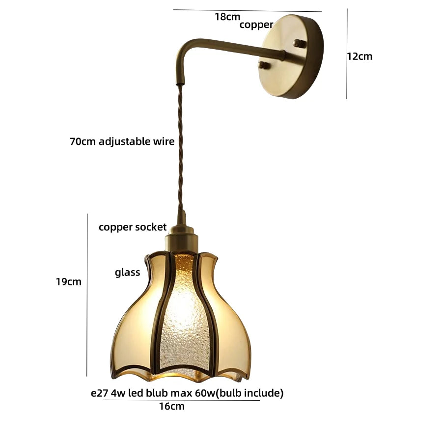 Afralia™ Tiffany Glass LED Wall Sconce with Copper Socket and Pull Chain Switch