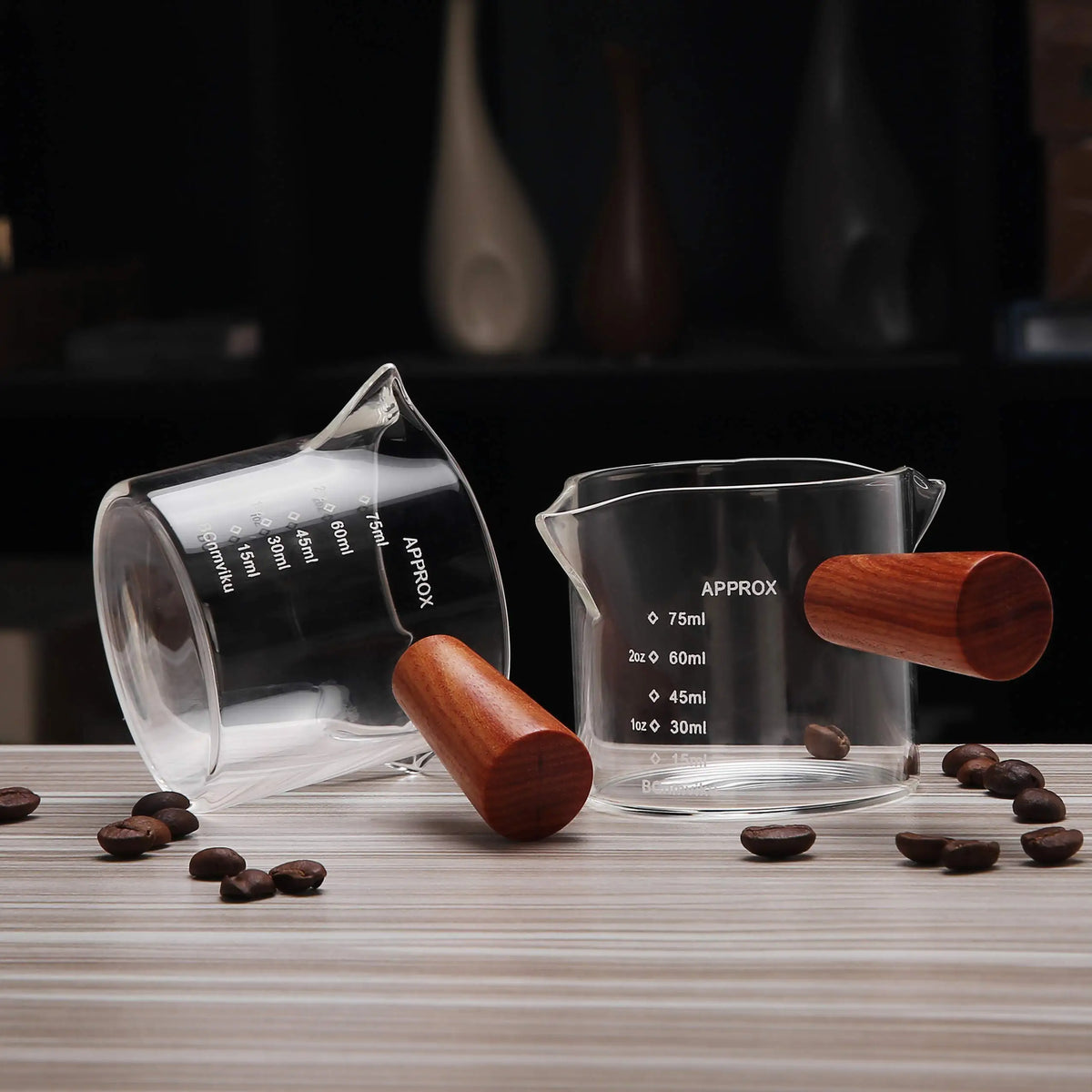 Afralia™ Glass Espresso Pitcher with Double Spouts and Wooden Handle