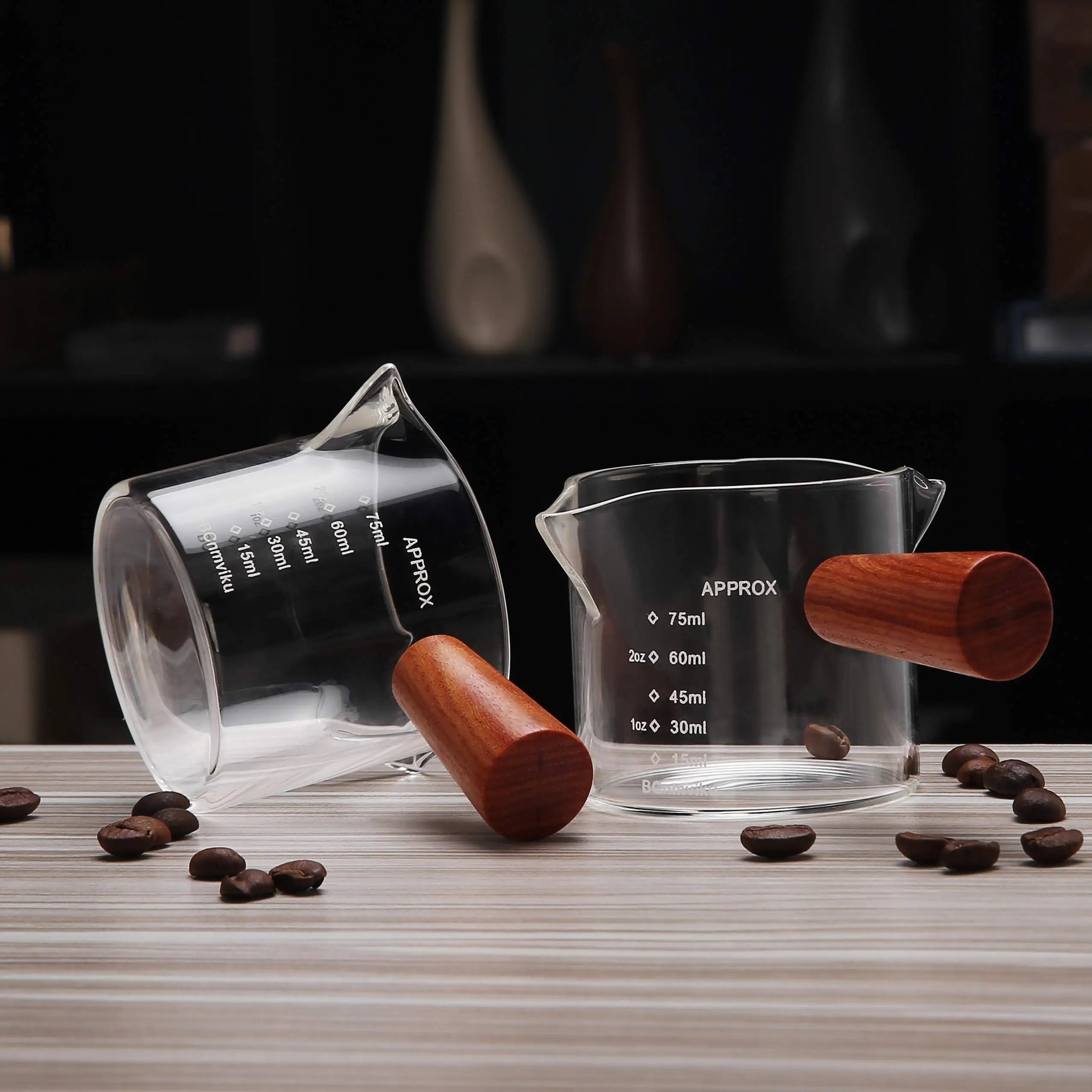 Afralia™ Glass Espresso Pitcher with Double Spouts and Wooden Handle