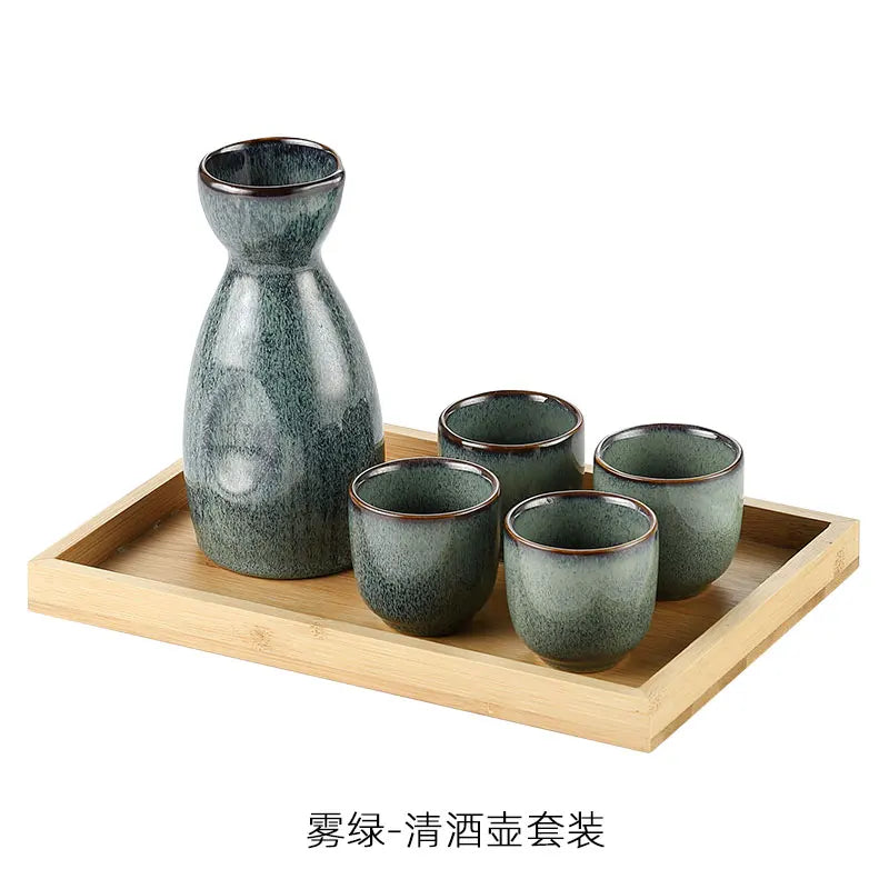 Afralia™ Japanese Vintage Pottery Wine Set | Sake & Shochu Pot Commercial Dispenser