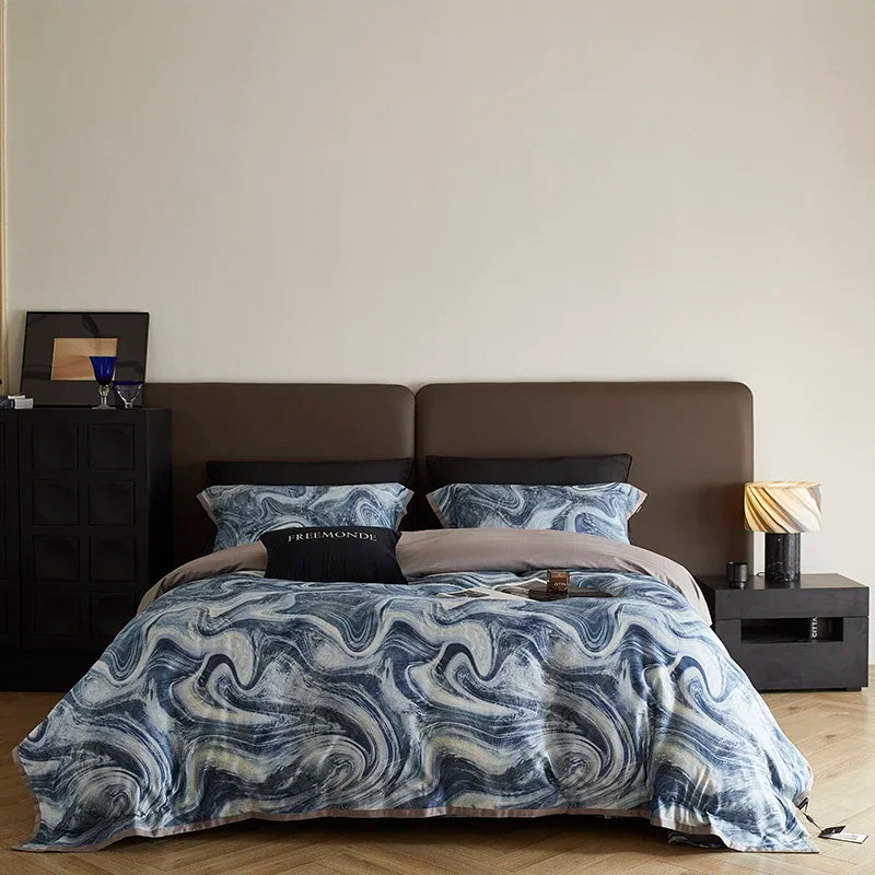 Afralia™ 100s Egyptian Cotton Printed Bedding Set with Sheet, Duvet Cover, and Pillowcase