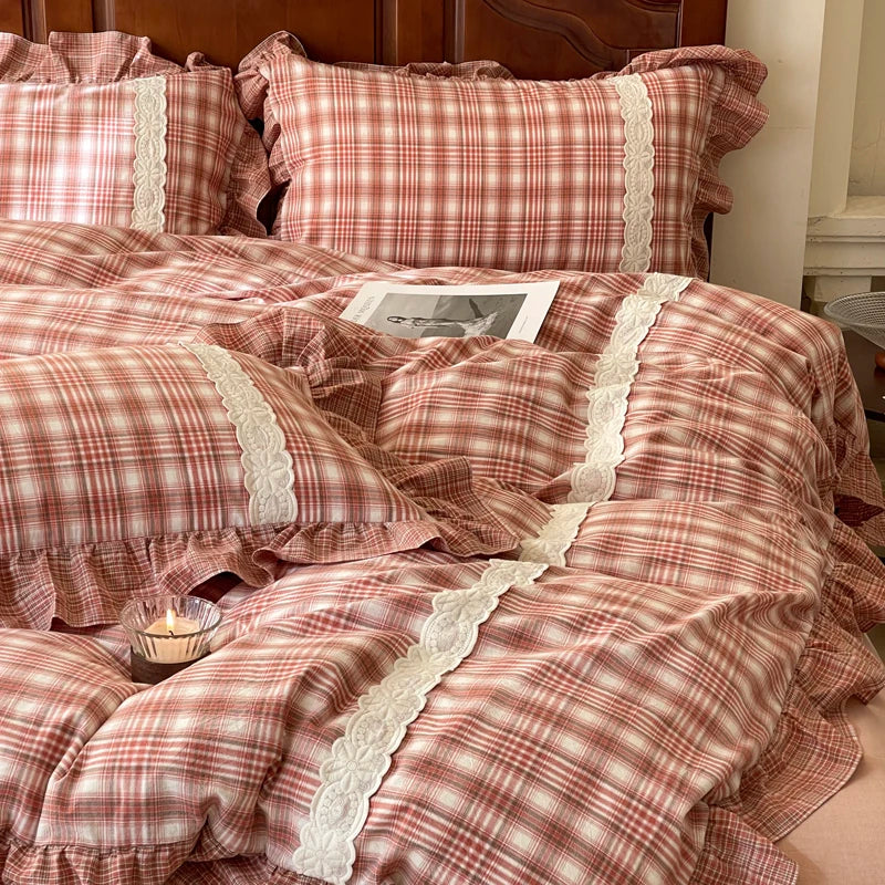 Afralia™ Plaid French Pastoral Cotton Bedding Set Full Queen King Size