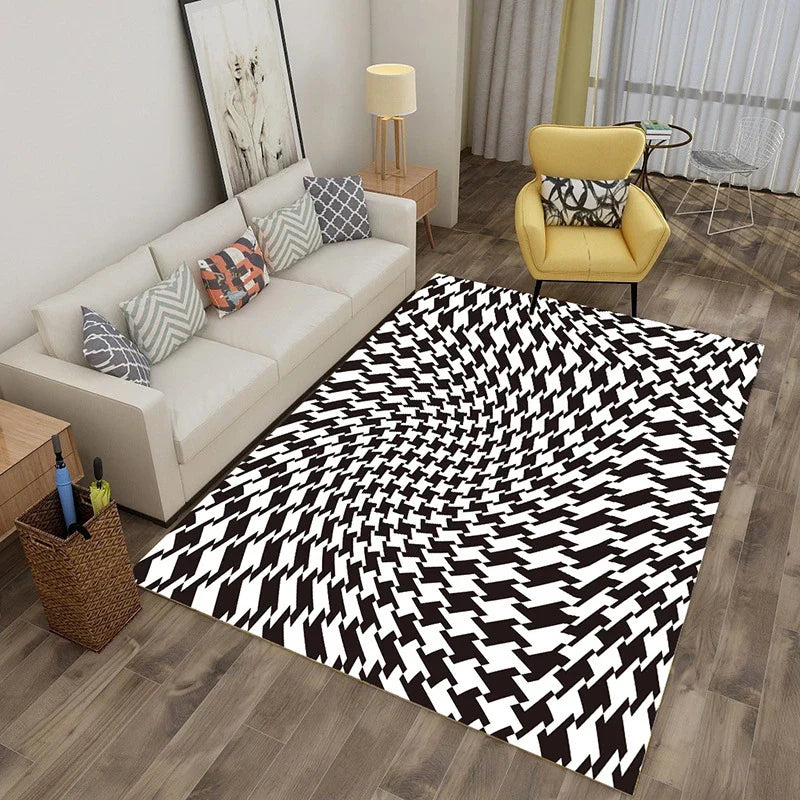 Afralia™ Checkered Vertigo Carpets: 3D Stereoscopic Living Room Rugs in Crystal Velvet