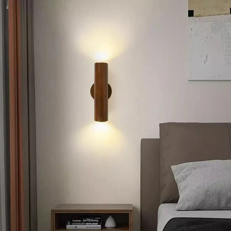 Afralia™ LED Wood Wall Lamp: Nordic Style Walnut Sconce for Bedroom, Study, and Living Room