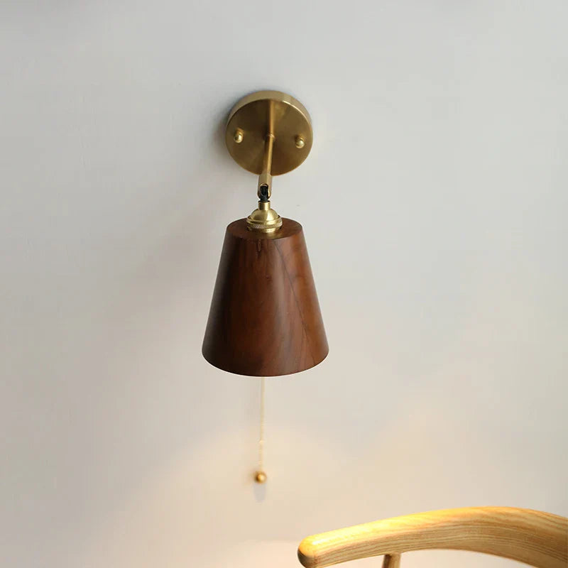 Afralia™ Walnut Wood LED Wall Light Fixture with Pull Chain Switch, Rotating Up Down Design