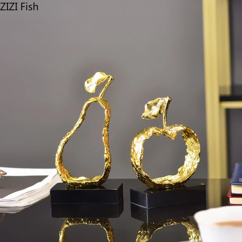 Afralia™ Fruit Shaped Metal Crafts Apple/pear Hollow Out Sculpture Modern Home Decor