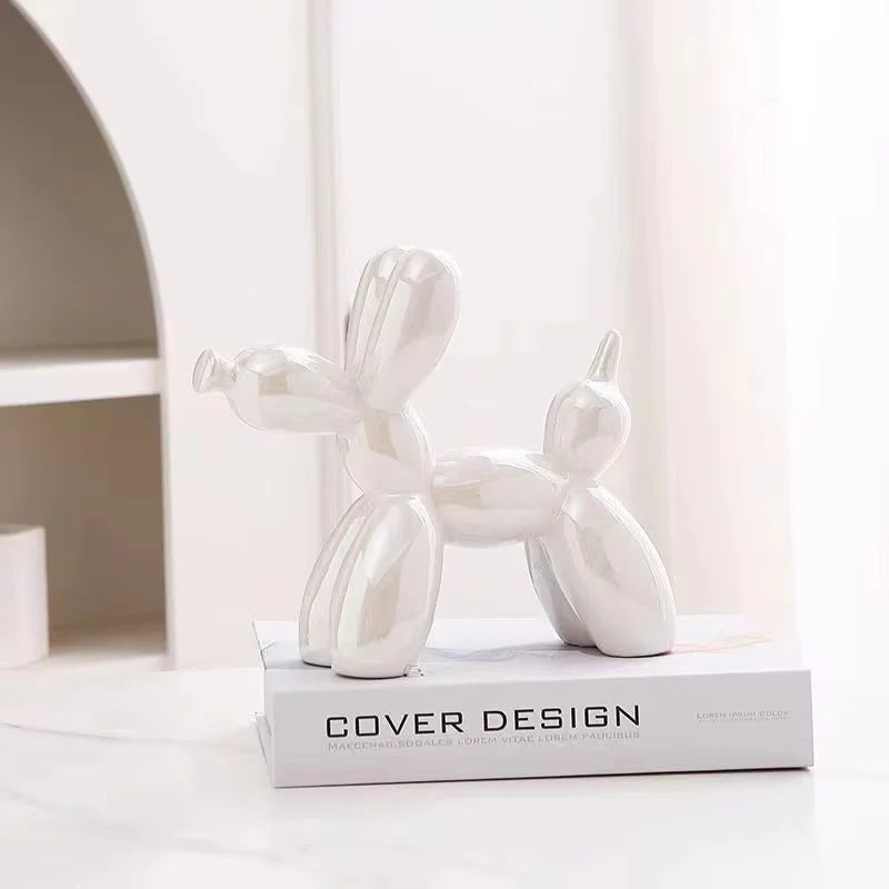 Afralia™ Mini Ceramic Balloon Dog Sculpture for Home Office Decor and Festive Accents