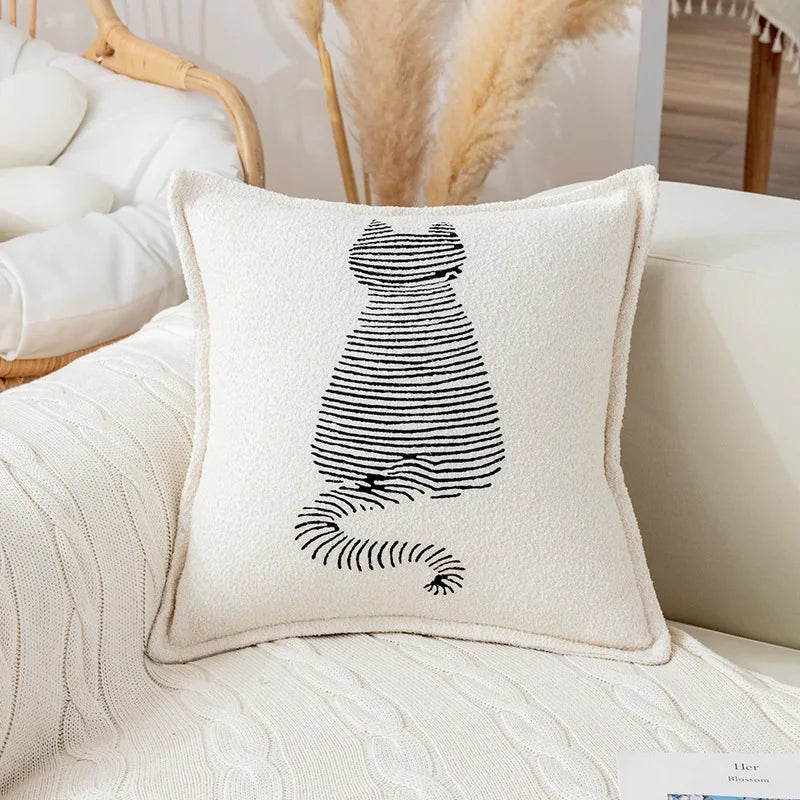 Afralia™ Nordic Cat Print Plush Pillow Case for Autumn Home Decor