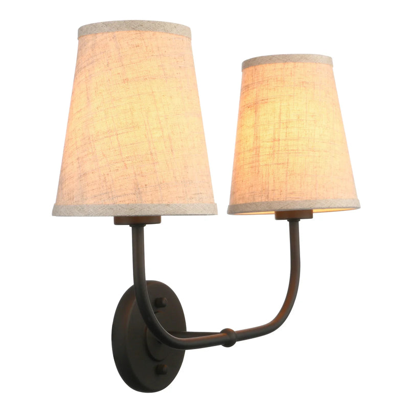 Afralia™ Flared Funnel Double Sconce Antique 2-Lights in Linen Beige Fabric Shade