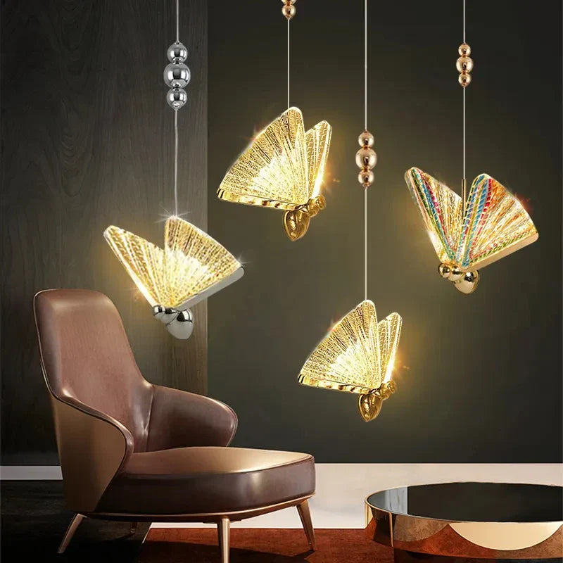 Afralia™ LED Butterfly Pendant Light for Bedroom Living Room: Modern Chanderlier Fixture Lamps