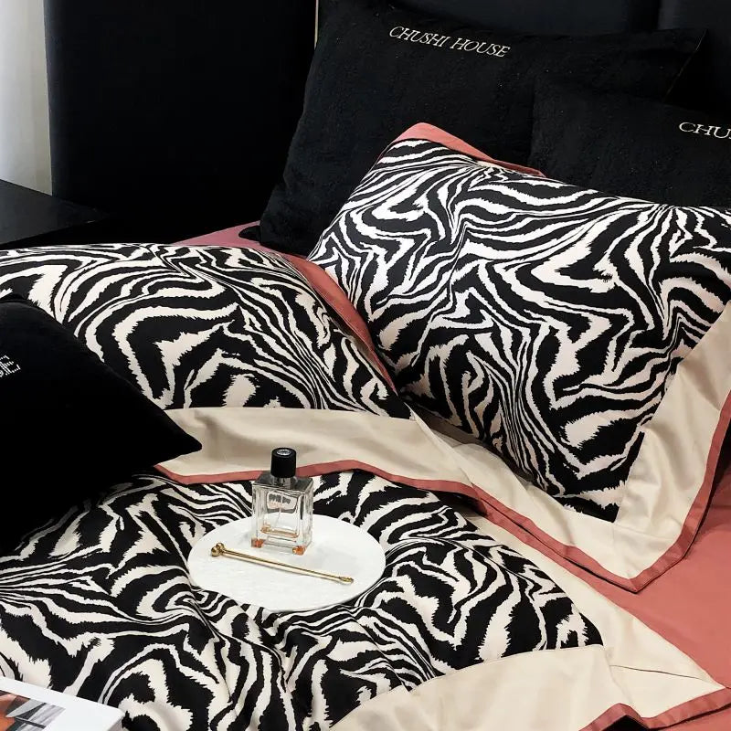 Afralia™ Zebra Print Bedding Set, 1000TC, Soft Silky Duvet Cover, Bed Sheet, Pillowcases