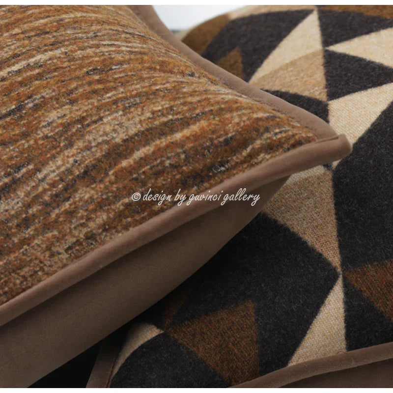 Afralia™ Geometric Brown Leather Splicing Throw Pillow Cover 45x45cm Luxe Square Cushion Case